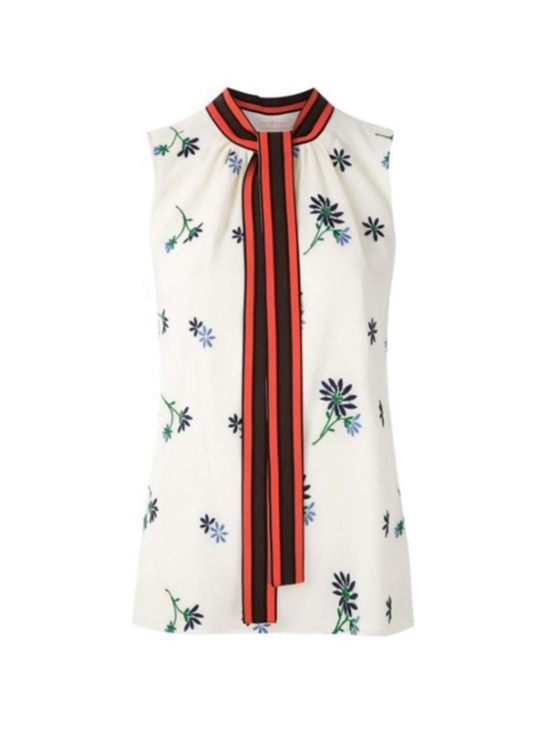 Tory Burch Tops - Tory Burch Embroidered Shell Contrast Bow Top Size 12 Ivory Floral